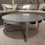 Contemporary Nesting Coffee Table Set with Marble-Effect Top and Brushed Metal Accents